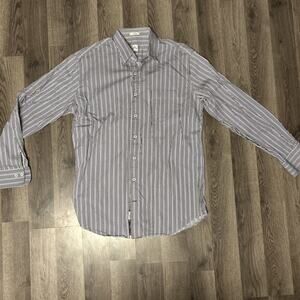 Peter Millar Black/white/pur Vertical Striped Button Down Dress Shirt Mens Large